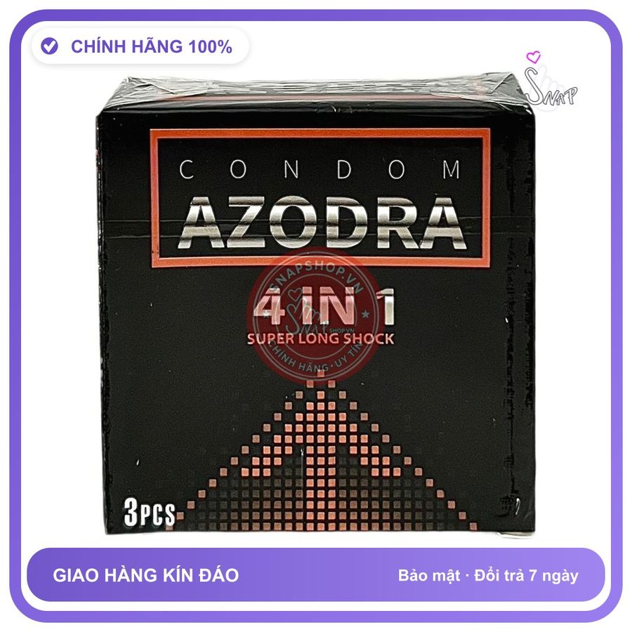 Bao Cao Su Azodra 4in1 Hộp 3 Cái chính hãng - siêu mỏng, có gai nổi, hỗ trợ kéo dài - giao hàng che tên kín đáo