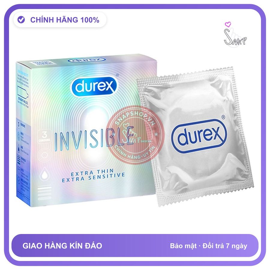 Bao Cao Su Durex Invisible Hộp 3 Cái chính hãng - siêu mỏng, ôm sát cảm giác thật, chất liệu latex an toàn - giao hàng che tên kín đáo