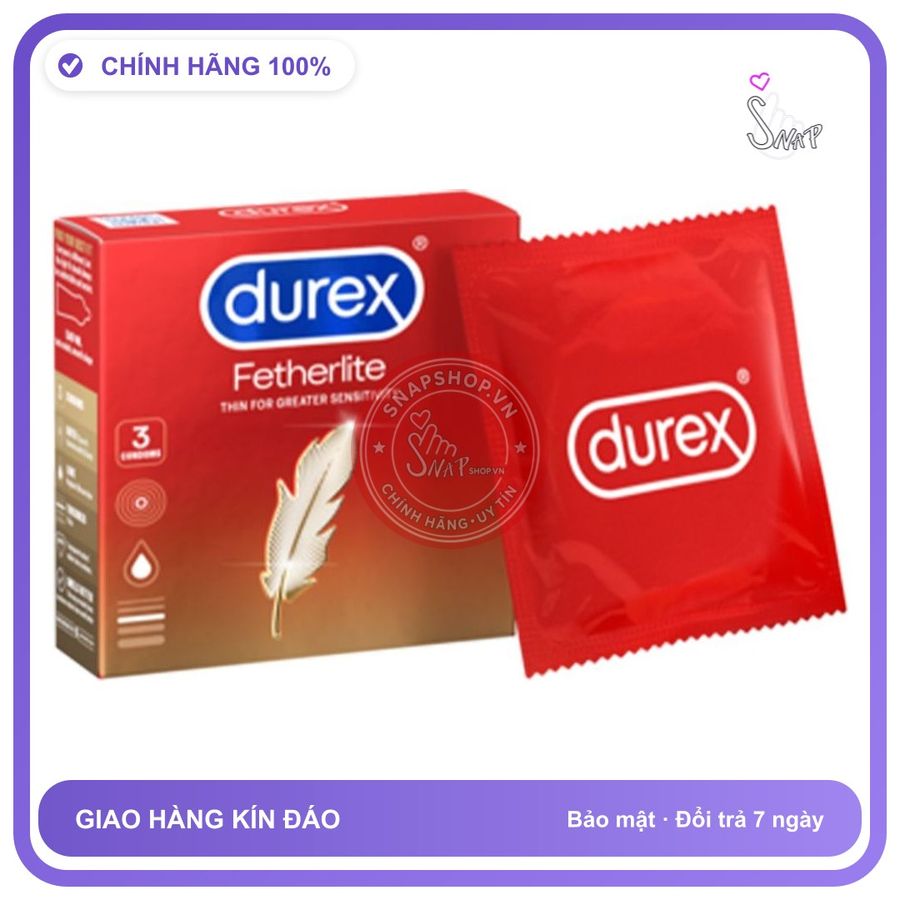 Bao Cao Su Durex Fetherlite Hộp 3 Cái chính hãng - siêu mỏng, ôm sát cảm giác thật, chất liệu latex an toàn - giao hàng che tên kín đáo