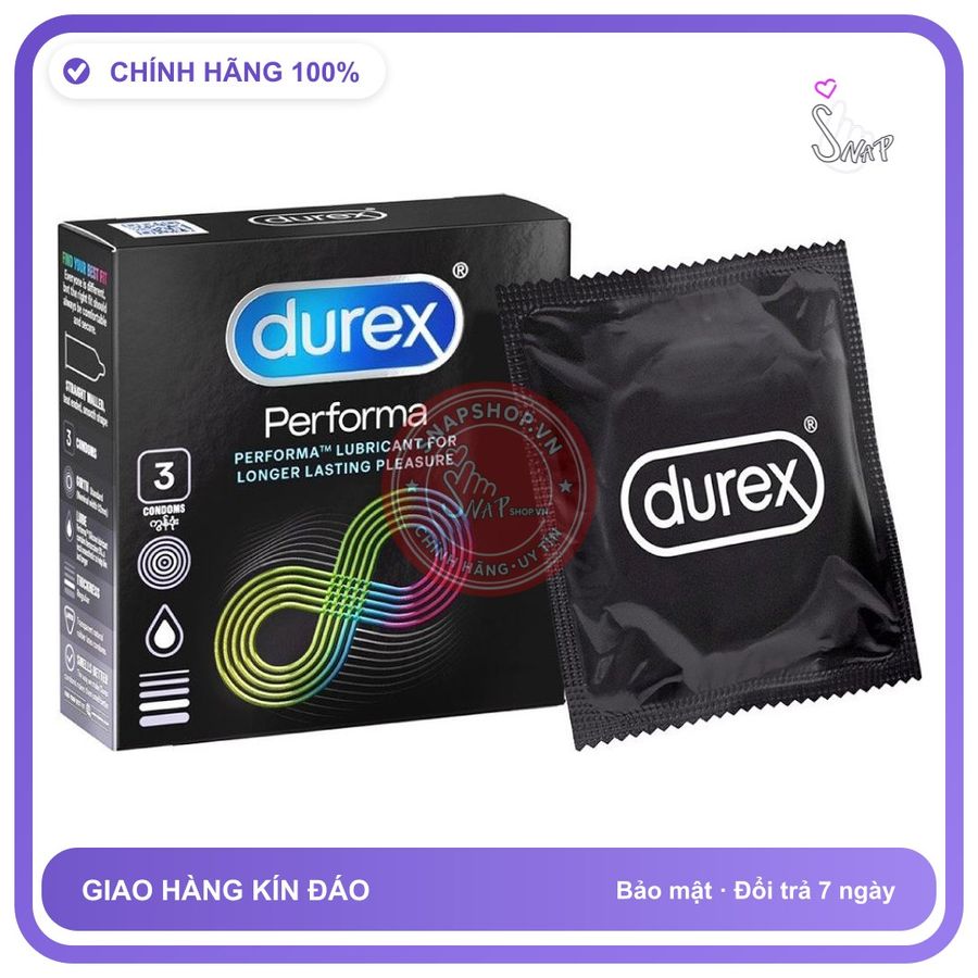 Bao Cao Su Durex Performa Hộp 3 Cái chính hãng - hộp 12 cái, ôm sát cảm giác thật, chất liệu latex an toàn - giao hàng che tên kín đáo