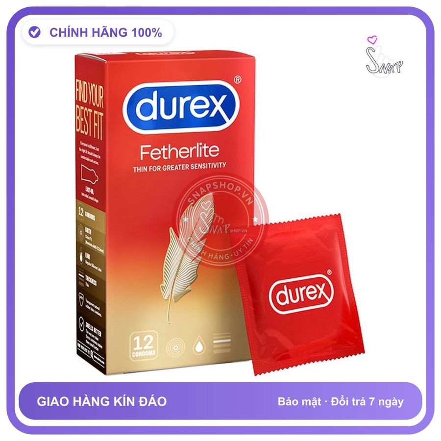 Bao Cao Su Durex Fetherlite Hộp 12 Cái chính hãng - siêu mỏng 0.05mm, ôm sát cảm giác thật, chất liệu latex an toàn - giao hàng che tên kín đáo