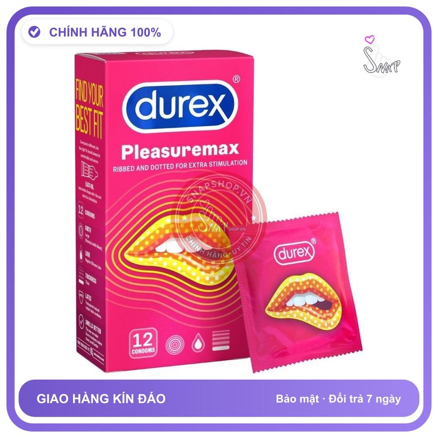 Bao Cao Su Durex Plesumax Hộp 12 Cái chính hãng - có gai nổi, có hương thơm, ôm sát cảm giác thật - giao hàng che tên kín đáo