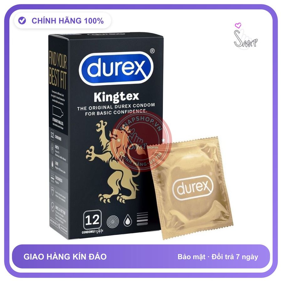 Bao Cao Su Durex Kingtex Hộp 12 Cái chính hãng - nhiều gel bôi trơn, có hương thơm, ôm sát cảm giác thật - giao hàng che tên kín đáo