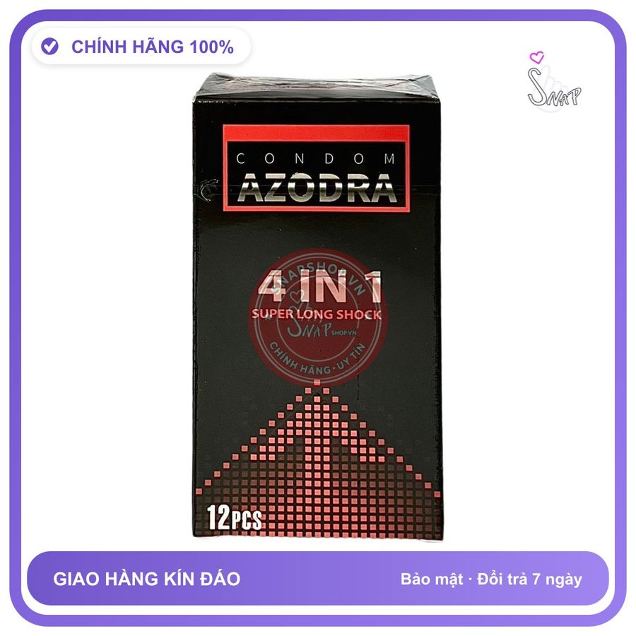 Bao Cao Su Azodra 4in1 Hộp 12 Cái chính hãng - có gai nổi, hỗ trợ kéo dài, ôm sát cảm giác thật - giao hàng che tên kín đáo