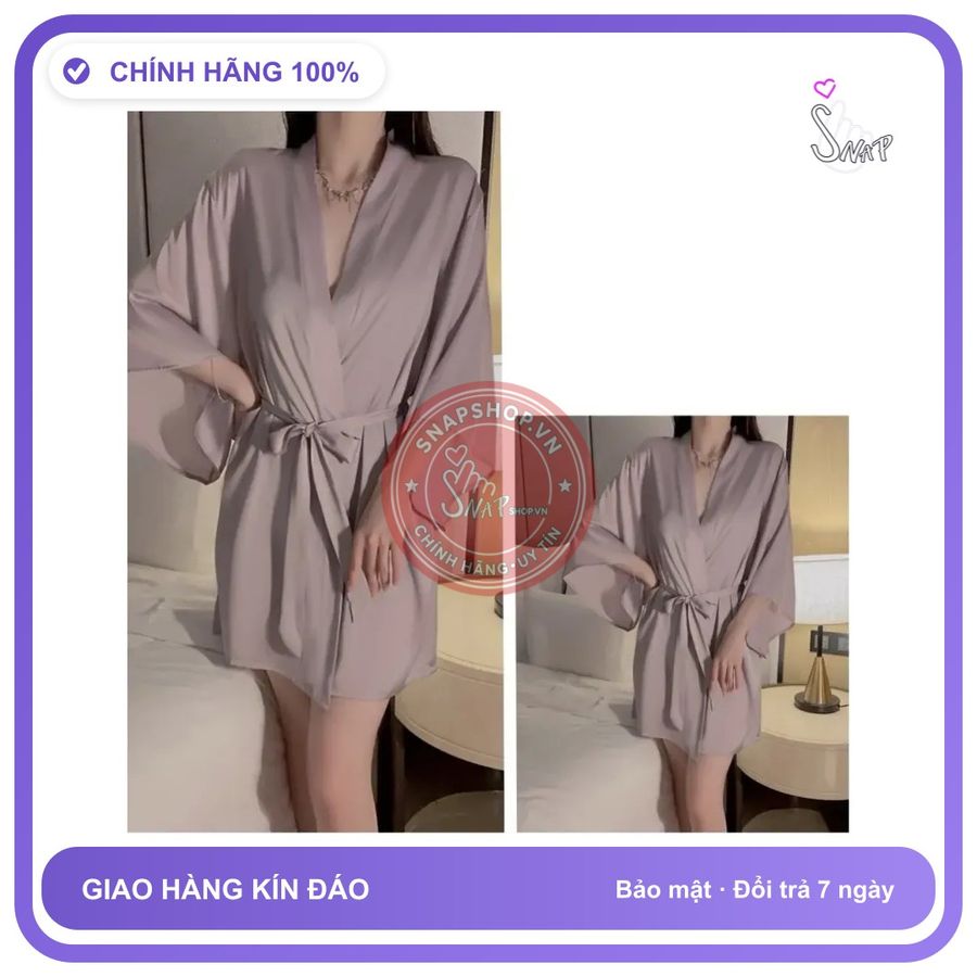 Áo Choàng Ngủ Lụa Tay Dài Cao Cấp Sang N191 Tím chính hãng - chất lụa mát mềm, freesize, set đầy đủ phụ kiện - giao hàng che tên kín đáo