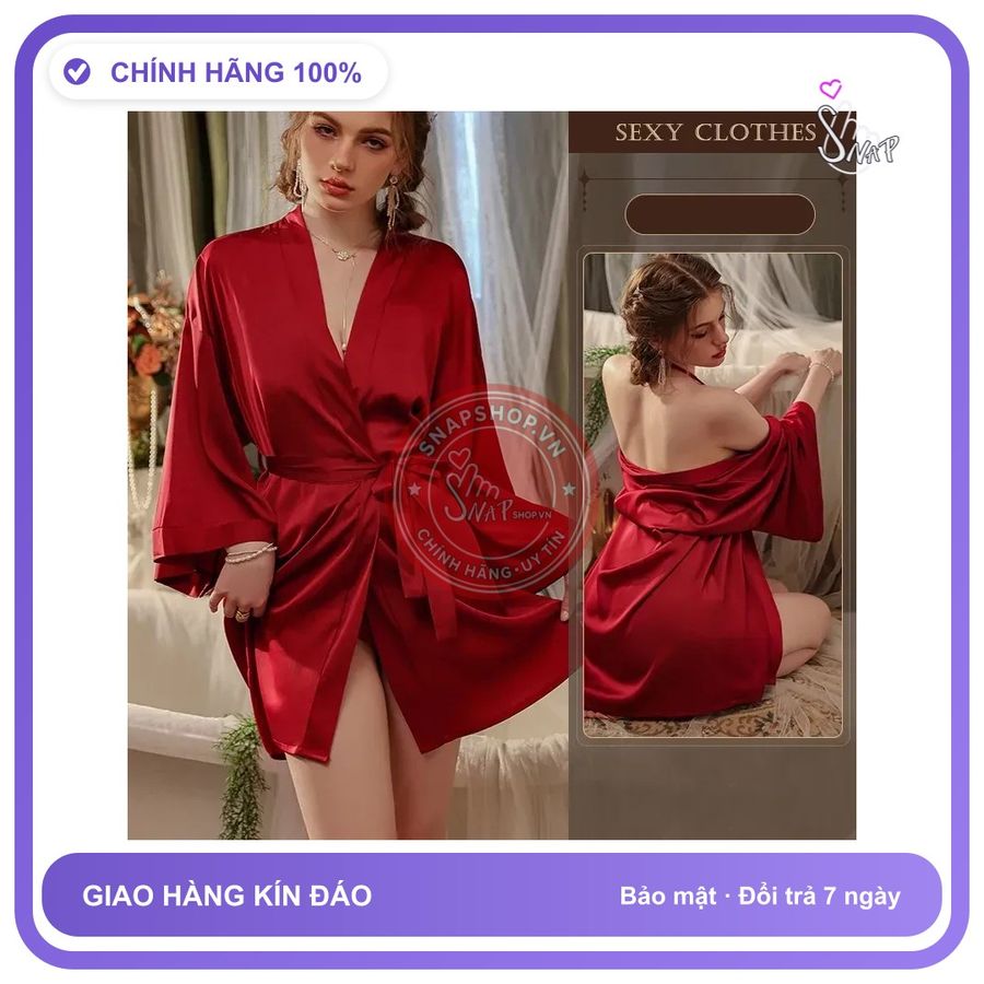 Áo Choàng Ngủ Lụa Tay Dài Cao Cấp Sang N191 Đỏ chính hãng - chất lụa mát mềm, freesize, set đầy đủ phụ kiện - giao hàng che tên kín đáo