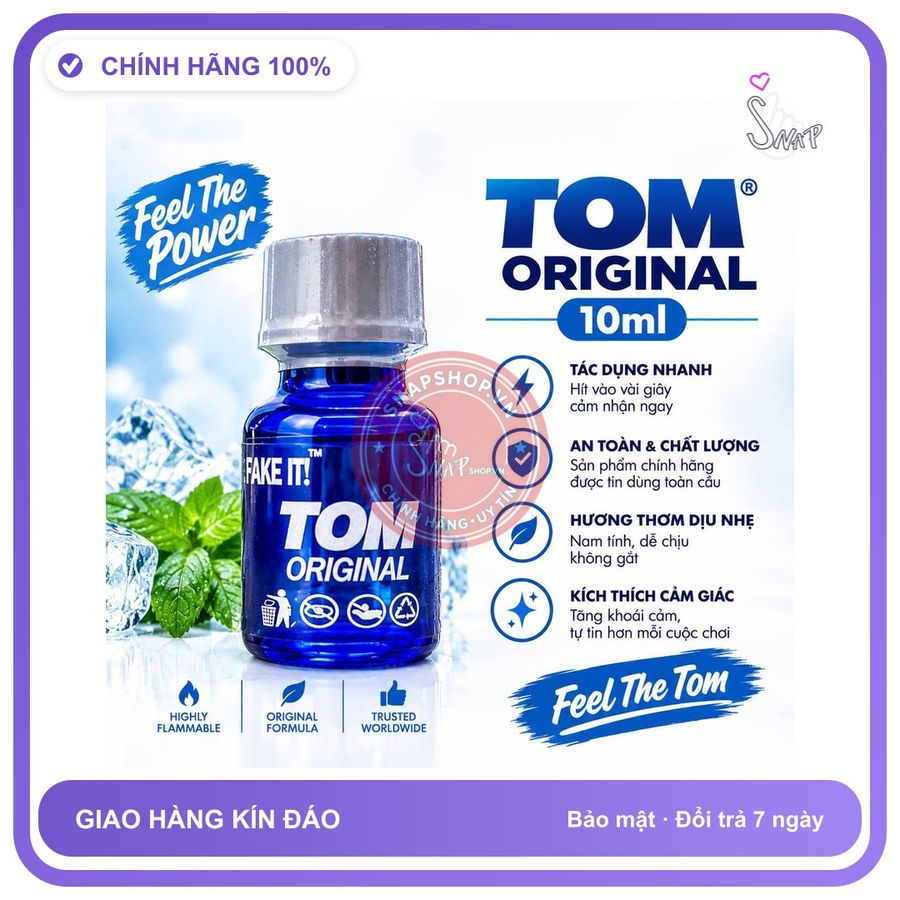 Popper Tom Original 10ml Phiên Bản Mới chính hãng - chai 10ml, hương dịu không nồng, hàng chuẩn nhập khẩu - giao hàng che tên kín đáo