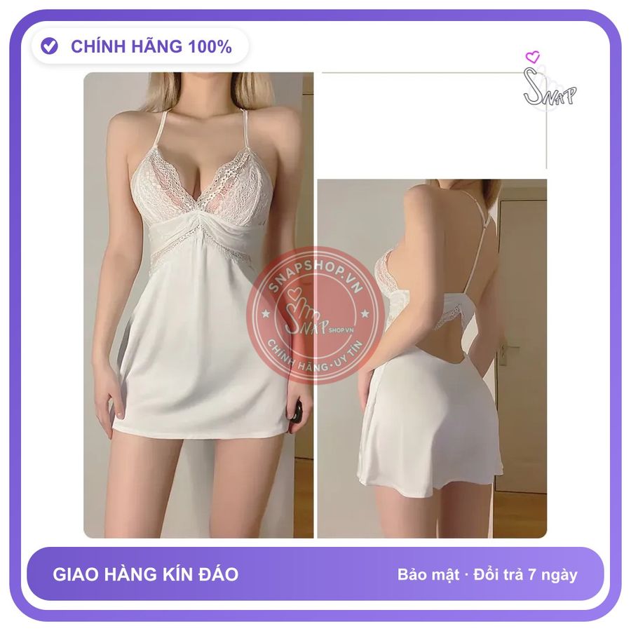 Váy Ngủ Lụa Phối Ren Ngực Gợi Cảm Dễ N178 Trắng chính hãng - chất lụa mát mềm, freesize, set đầy đủ phụ kiện - giao hàng che tên kín đáo
