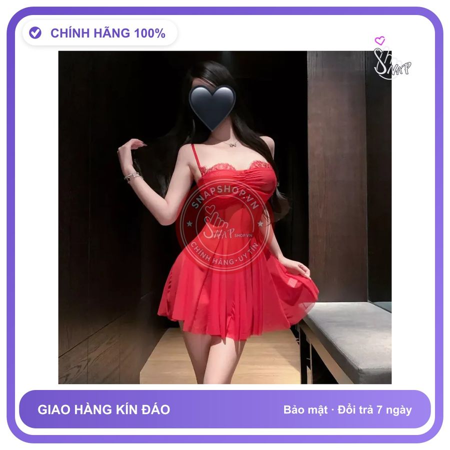 Váy Ngủ Ren Xuyên Thấu Có Gọng Nâng V1 N295 Đỏ chính hãng - phối ren, co giãn thoải mái, freesize - giao hàng che tên kín đáo