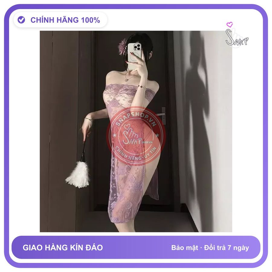 Đầm Ngủ Dài Ren Hoa Trễ Vai Quyến Rũ N122 chính hãng - phối ren, co giãn thoải mái, freesize - giao hàng che tên kín đáo