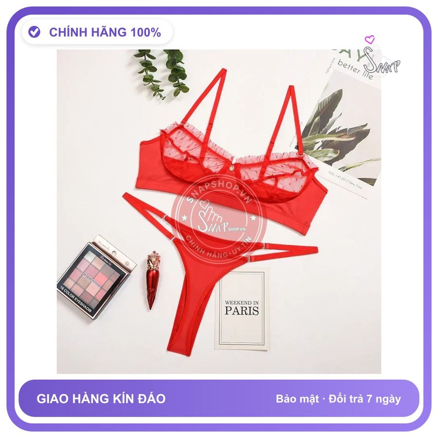Bộ Đồ Lót Ren Bèo Chấm Bi Cực Xinh T337 Đỏ chính hãng - phối ren, co giãn thoải mái, freesize - giao hàng che tên kín đáo