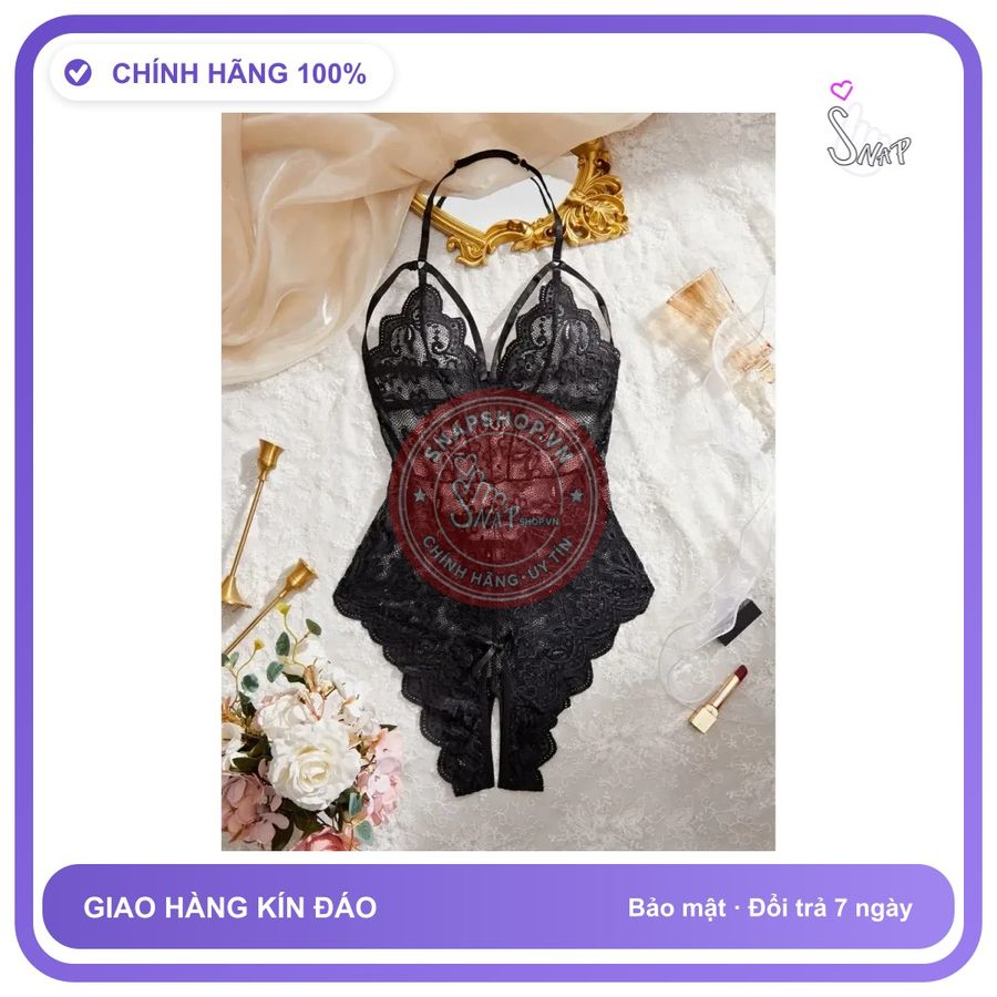 Bodysuits Đồ Lót Liền Thân Xẻ Đáy Ren Hoa N906 Đen chính hãng - phối ren, freesize, chất vải mềm mát - giao hàng che tên kín đáo