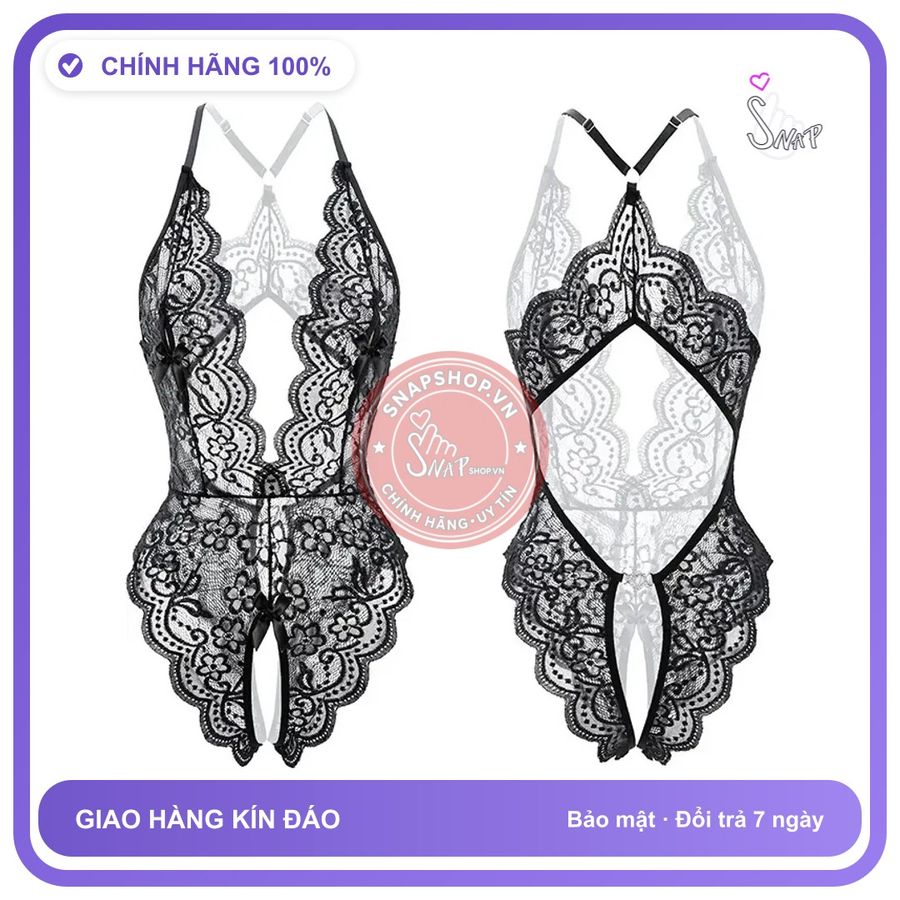 Bodysuit Ren Hoa Xẻ Ngực Sexy Gợi Cảm Đồ N940 Đen chính hãng - phối ren, co giãn thoải mái, freesize - giao hàng che tên kín đáo