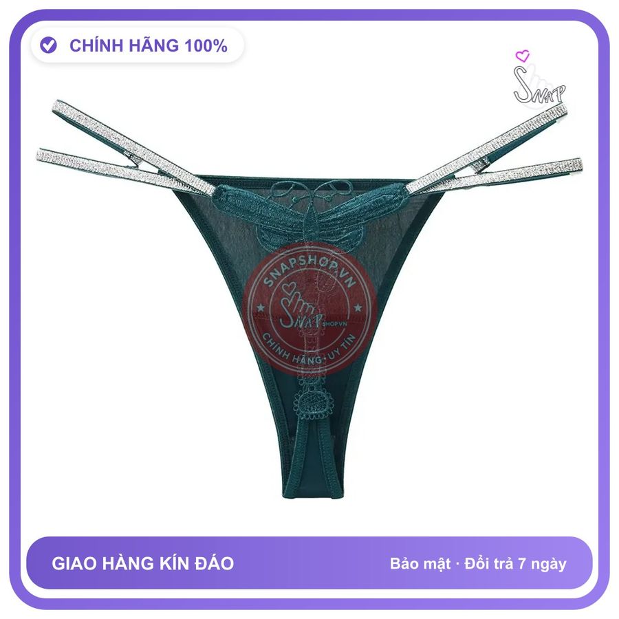 Quần Lót Lọt Khe Sexy Họa Tiết Bướm Gợi T359 Xanh Ngọc chính hãng - phối ren, co giãn thoải mái, freesize - giao hàng che tên kín đáo