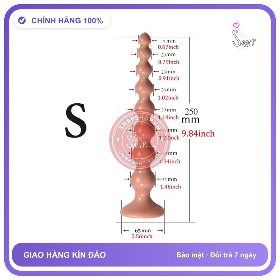 Plug Chuỗi Hạt Ngấn Sâu Silicon Nguyên Khối 25cm chính hãng - sạc USB, silicone mềm mại, chất liệu an toàn cho da - giao hàng che tên kín đáo