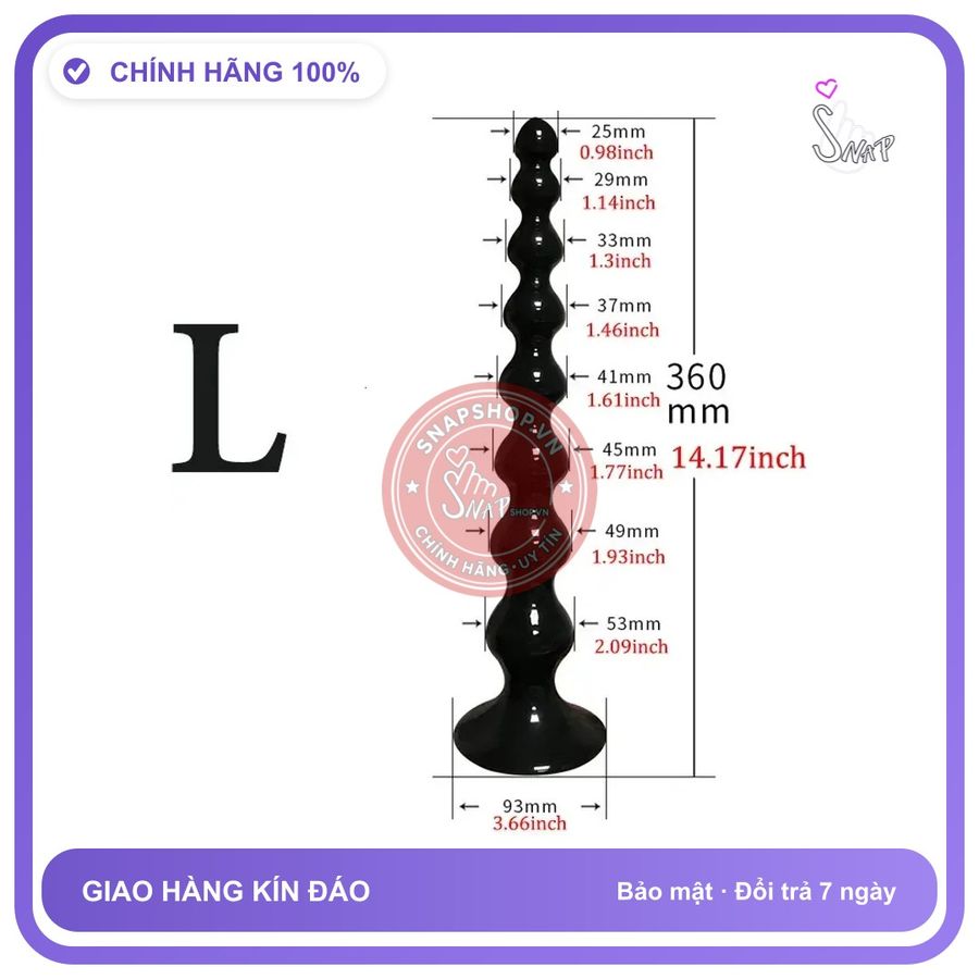 Plug Chuỗi Hạt Ngấn Sâu Silicon Nguyên Khối 36cm chính hãng - sạc USB, silicone mềm mại, chất liệu an toàn cho da - giao hàng che tên kín đáo