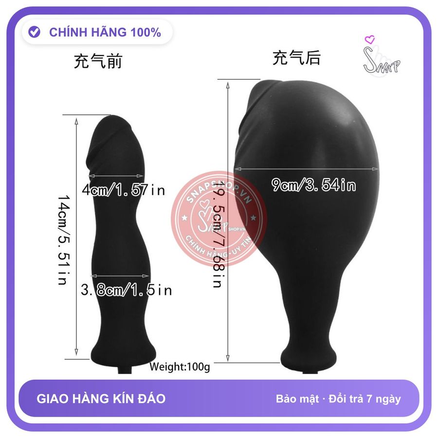 Plug Bơm Hơi Dãn Ass Đến 9cm Dạng Phích Dài chính hãng - chất liệu an toàn cho da, dễ vệ sinh, êm ái khi dùng - giao hàng che tên kín đáo