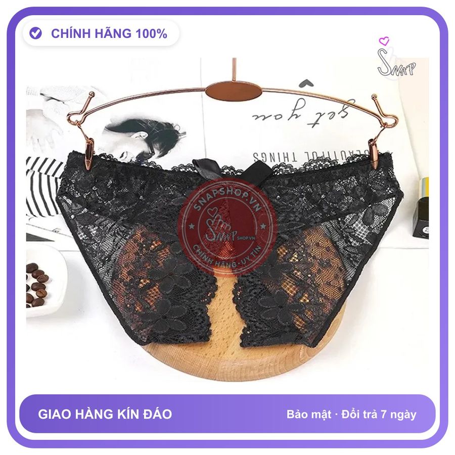 Quần Lót Sexy Ren Hoa Xẻ Đáy Gợi Cảm T306 Đen chính hãng - phối ren, chất vải mềm mát, đường may tỉ mỉ - giao hàng che tên kín đáo