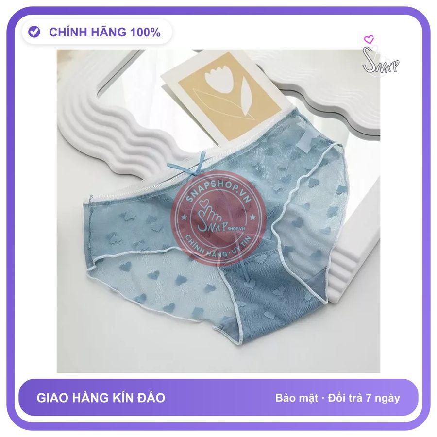 Quần Lót Ren Xuyên Thấu Hoạ Tiết Trái Tim T332 Xanh Dương chính hãng - phối ren, co giãn thoải mái, freesize - giao hàng che tên kín đáo