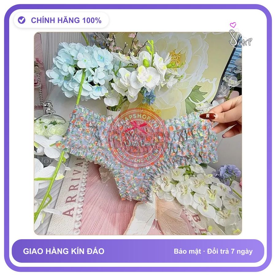 Quần Lót Lưng Thun Nhún Bèo Cạp Cao Đáng T303 Xám Xanh Hoa chính hãng - phối ren, co giãn thoải mái, freesize - giao hàng che tên kín đáo