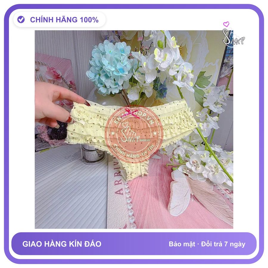 Quần Lót Lưng Thun Nhún Bèo Cạp Cao Đáng T303 Vàng Tim chính hãng - phối ren, co giãn thoải mái, freesize - giao hàng che tên kín đáo