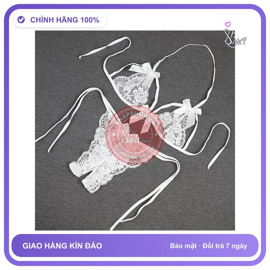 Bộ Đồ Lót Nữ Đính Nơ Buộc Dây Gợi T350 Trắng chính hãng - phối ren, co giãn thoải mái, freesize - giao hàng che tên kín đáo