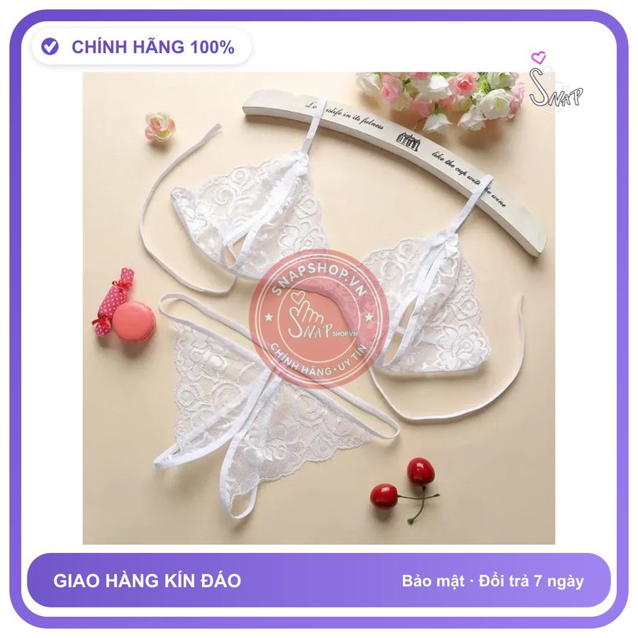 Bộ Đồ Lót Ren Sexy Gợi Cảm Quần Lót T310 Trắng chính hãng - phối ren, freesize, set đầy đủ phụ kiện - giao hàng che tên kín đáo