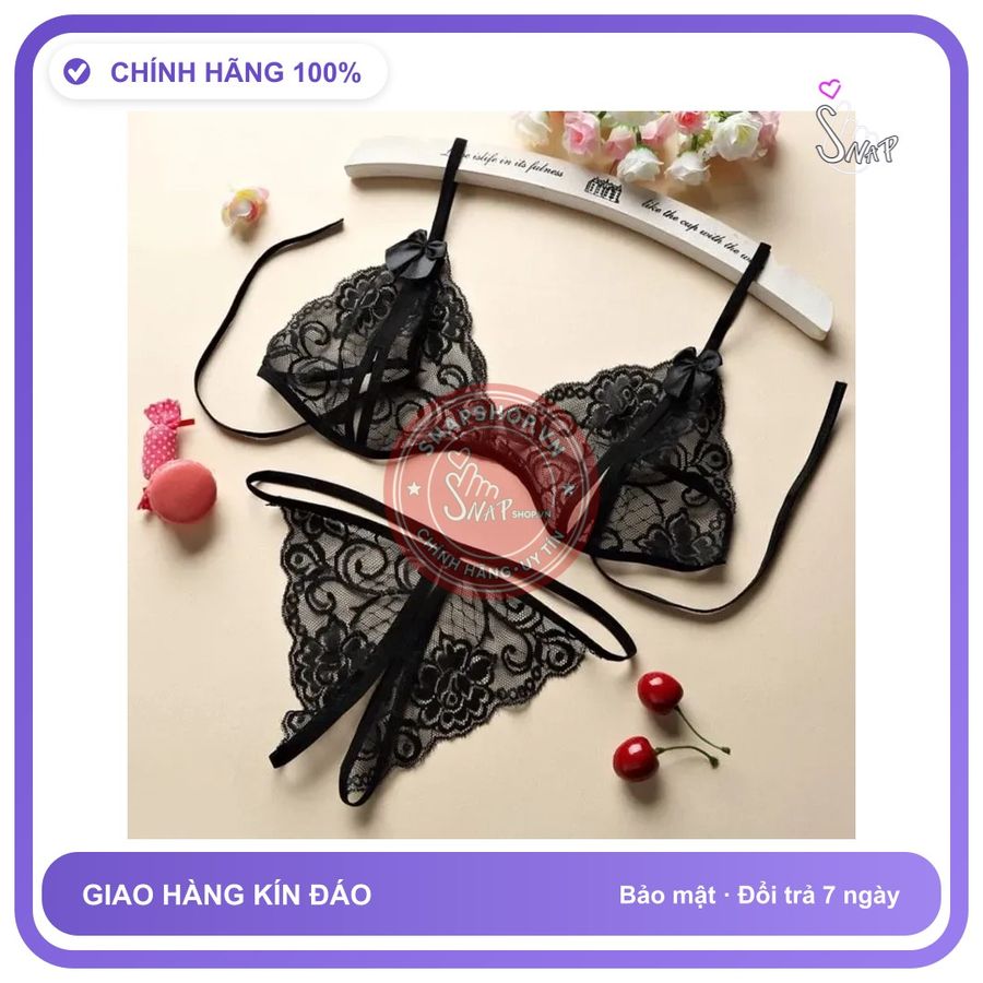 Bộ Đồ Lót Ren Sexy Gợi Cảm Quần Lót T310 Đen chính hãng - phối ren, freesize, set đầy đủ phụ kiện - giao hàng che tên kín đáo