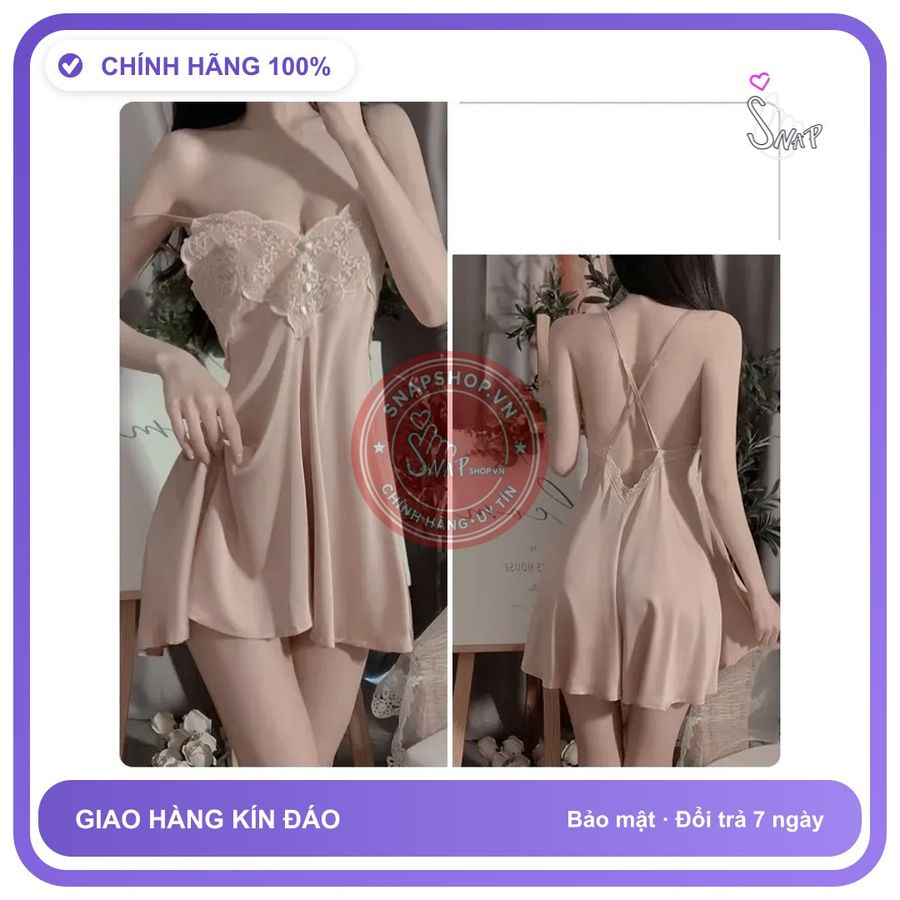 Váy Ngủ Lụa Sexy Phối Ren Hoa Gợi Cảm N136 Hồng Nude chính hãng - chất lụa mát mềm, freesize, set đầy đủ phụ kiện - giao hàng che tên kín đáo