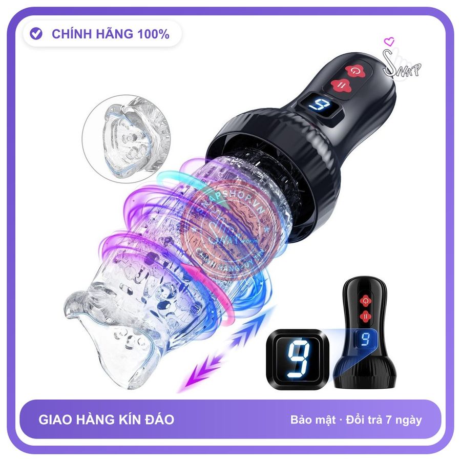Máy Tự Động Xoay Thụt Xuyên Thấu chính hãng - 9 chế độ rung, sạc USB, xoay 360 độ - giao hàng che tên kín đáo