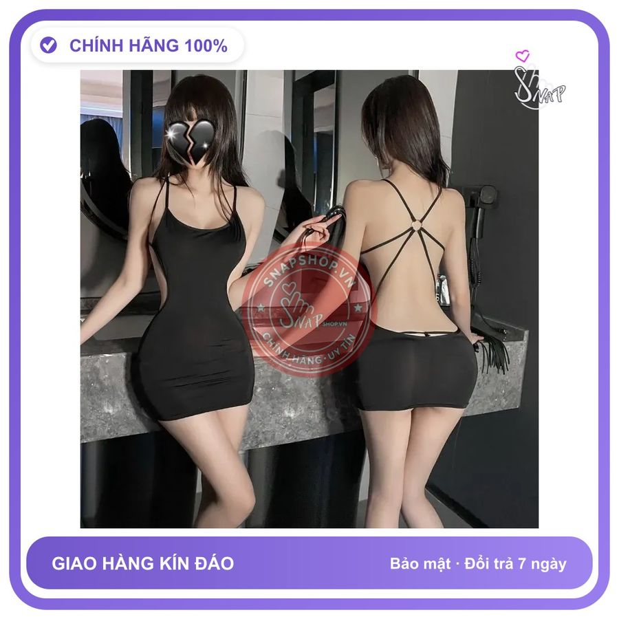 Đầm Ngủ Nữ Ôm Body Tôn Dáng Hở Lưng N107 Đen chính hãng - co giãn thoải mái, freesize, set đầy đủ phụ kiện - giao hàng che tên kín đáo