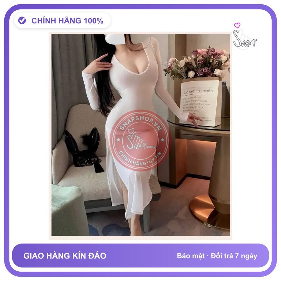 Đầm Ngủ Dài Xẻ Tà Đùi Dáng Ôm Quyến N290 Trắng chính hãng - co giãn thoải mái, freesize, chất vải mềm mát - giao hàng che tên kín đáo