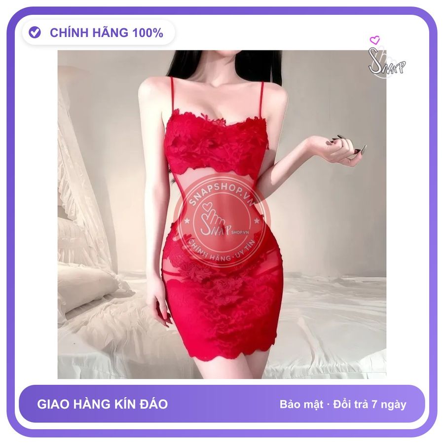 Váy Ngủ Ren Hoa Xuyên Thấu Đen Trắng Quyến N265 Đỏ chính hãng - phối ren, co giãn thoải mái, freesize - giao hàng che tên kín đáo