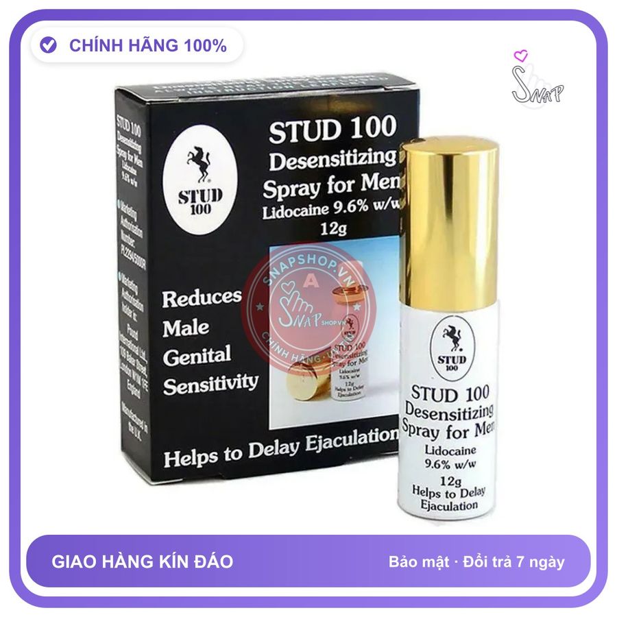 Chai Xịt Stud 100 Spray For Men Lidocaine 9.6% 12g UK chính hãng - kéo dài thời gian, thấm nhanh không nhờn rít, dùng trước khi quan hệ - giao hàng che tên kín đáo