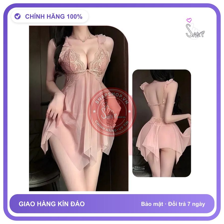 Váy Ngủ Nữ Xuyên Thấu Có Mút Ngực Khoá N155 Nude chính hãng - phối ren, co giãn thoải mái, freesize - giao hàng che tên kín đáo