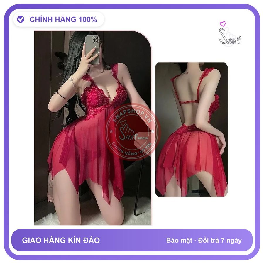 Váy Ngủ Nữ Xuyên Thấu Có Mút Ngực Khoá N155 Đỏ chính hãng - phối ren, co giãn thoải mái, freesize - giao hàng che tên kín đáo