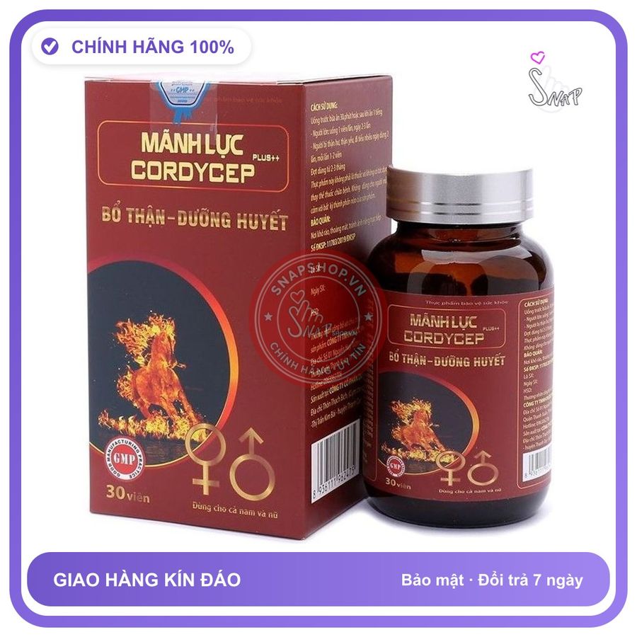 Bổ thận, dưỡng huyết Mãnh Lực Cordycep Plus++ hộp 1 lọ 30 viên