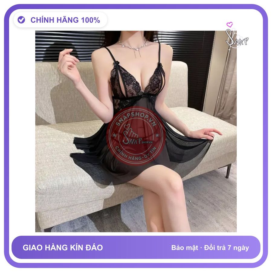 Váy Ngủ Sexy Xuyên Thấu Phối Ren Siêu Xinh N145 Đen chính hãng - freesize, set đầy đủ phụ kiện, chất vải mềm mát - giao hàng che tên kín đáo