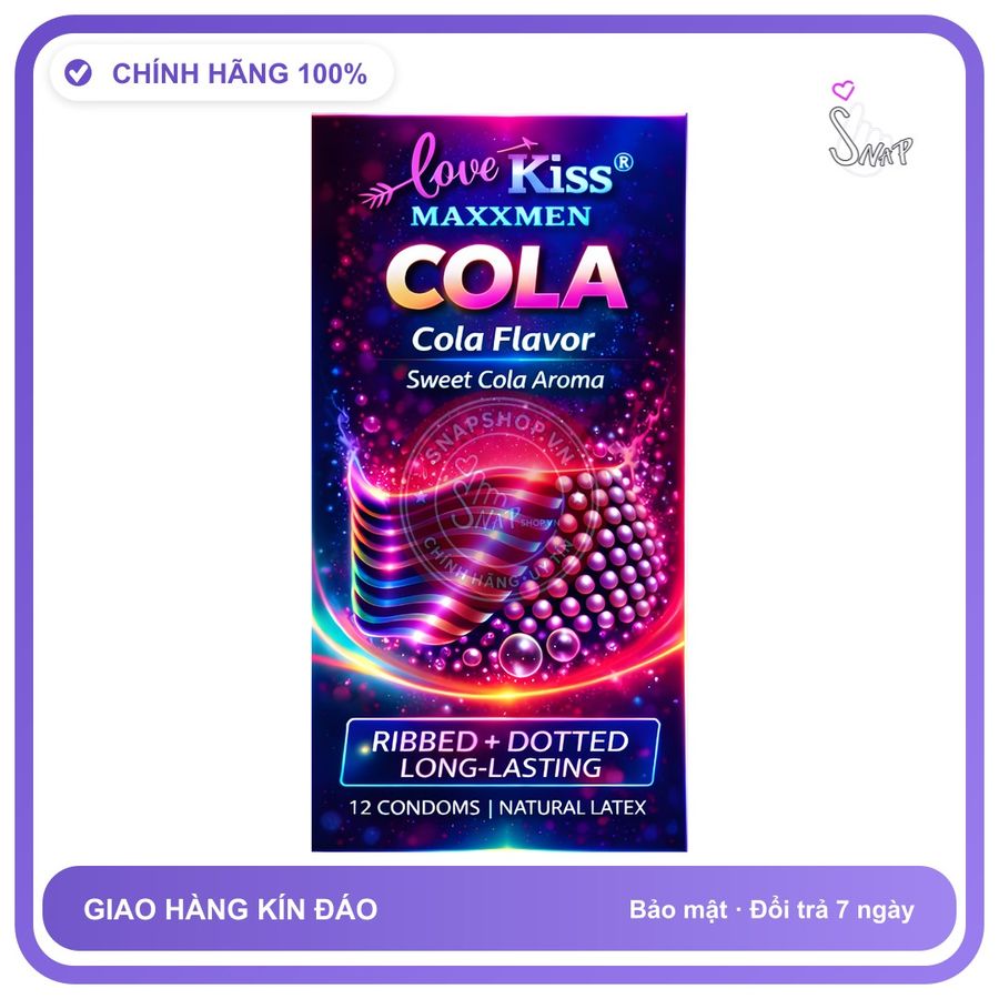 Bao Cao Su Love Kiss Maxxmen Cola Hộp 12 chính hãng - có gai nổi, hộp 12 cái, hỗ trợ kéo dài - giao hàng che tên kín hàng có sẵn