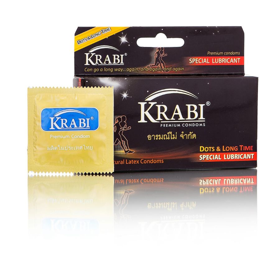 Bao cao su có gai và kéo dài thời gian Krabi Dots & Long Time hộp 12 cái