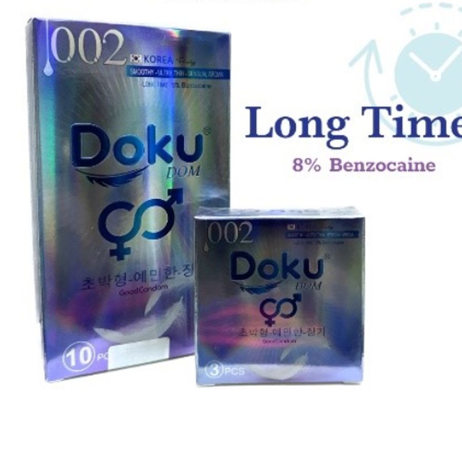 Bao cao su Doku Dom 002 long time 8% benzocain hộp 10 cái hàng có sẵn