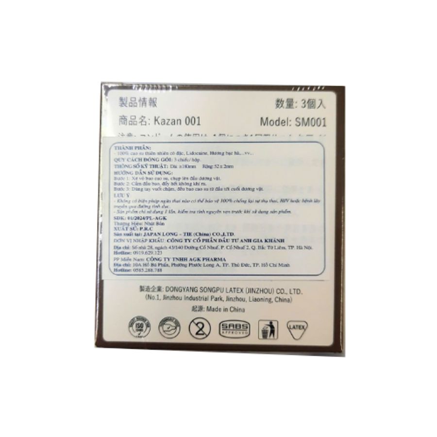 Bao cao su KAZAN 001 Ultra thin - Ultra long lasting hộp 3 cái giao nhanh