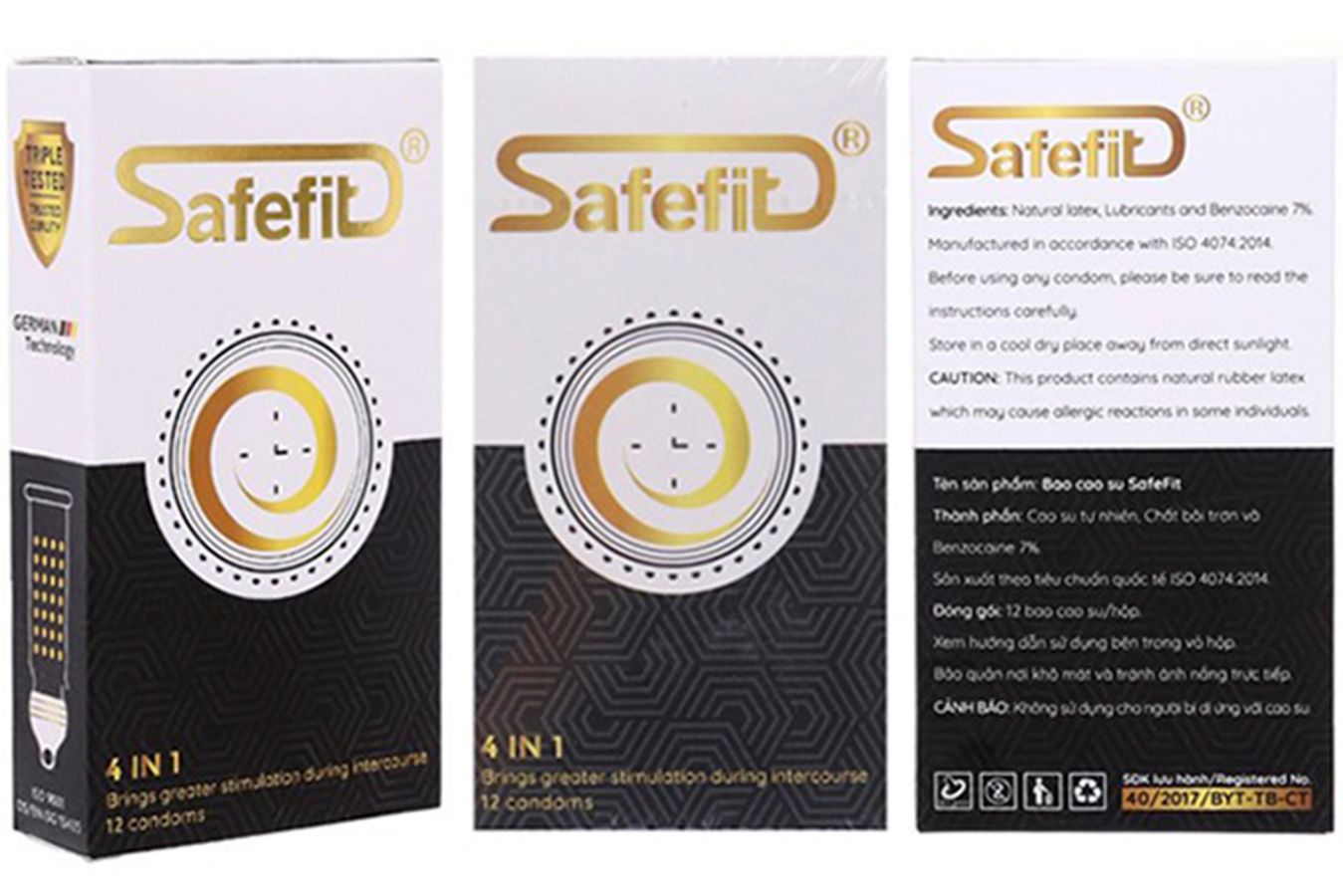 Bao cao su Safefit 4 IN 1 (đen) hộp 12 cái hàng có sẵn