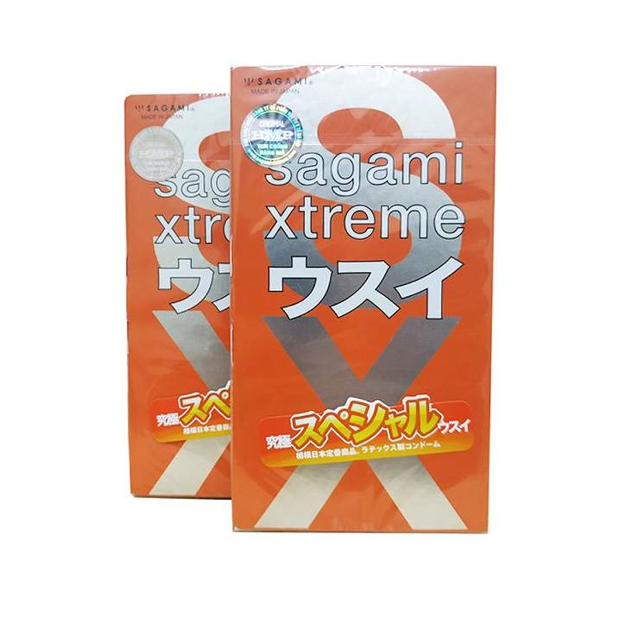 Bao cao su siêu mỏng, cảm giác thật, truyền nhiệt nhanh Sagami Xtreme Love Me Gold Orange Box (cam) hộp 10 cái