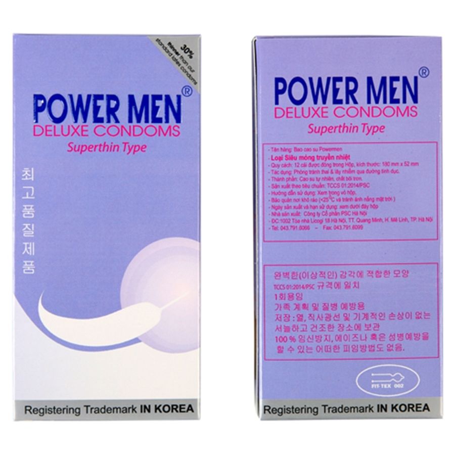 Bao cao su siêu mỏng Power Men Superthin Type (tím) hộp 12 cái hàng có sẵn