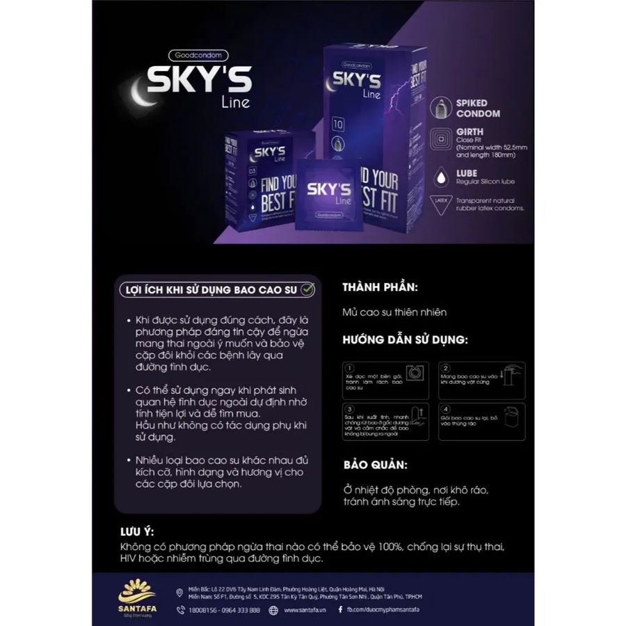 Bao cao su Sky's Line có gai siêu mỏng hộp 10 cái hàng có sẵn