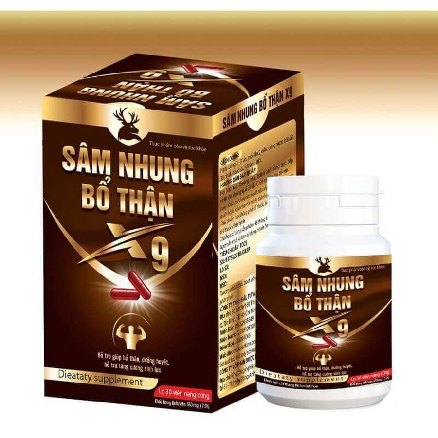 Bổ thận dưỡng huyết, tăng cường sinh lực Sâm Nhung Bổ Thận X9 hộp 1 lọ x 30 viên