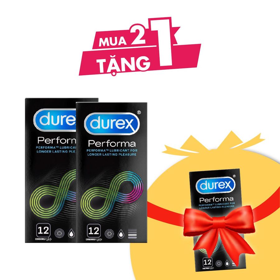 Combo 2 hộp bao cao su Durex Performa - Kéo dài thời gian 12 cái tặng 1 hộp