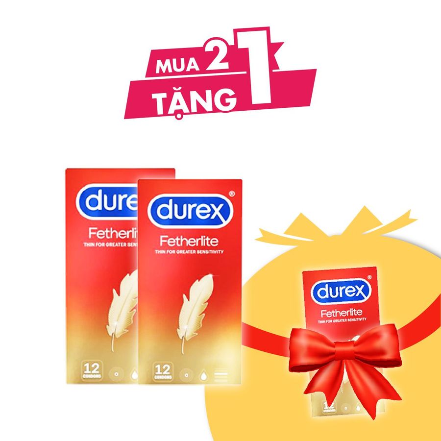 Combo 2 hộp bao cao su siêu mỏng Durex Fetherlite 12 cái tặng 1 hộp