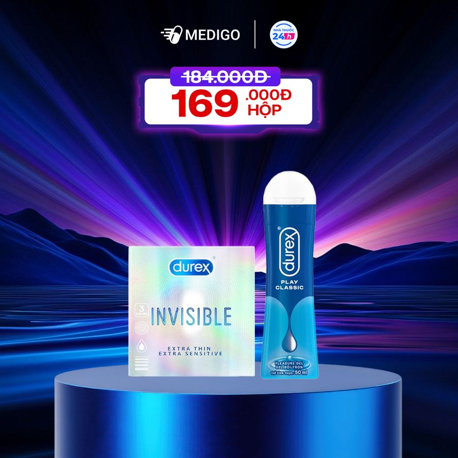 Combo Bao cao su Durex Invisible Extra Sensitive hộp 3 cái + Gel bôi trơn Durex Play Classic chai 50ml